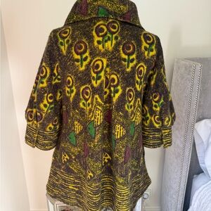 Floral Patterned Coat with Yellow and Green Accents